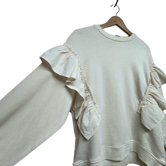 Zara Ivory Ruffle Sleeve Sweatshirt NWOT Size 13–14 Fits Women’s M - Picture 5 of 9